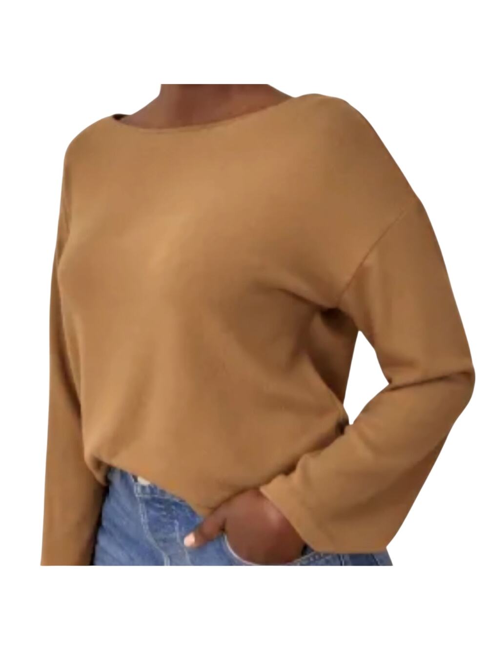 Reformation Mika Knit Top in Butterscotch with Long Flared Sleeves Size S